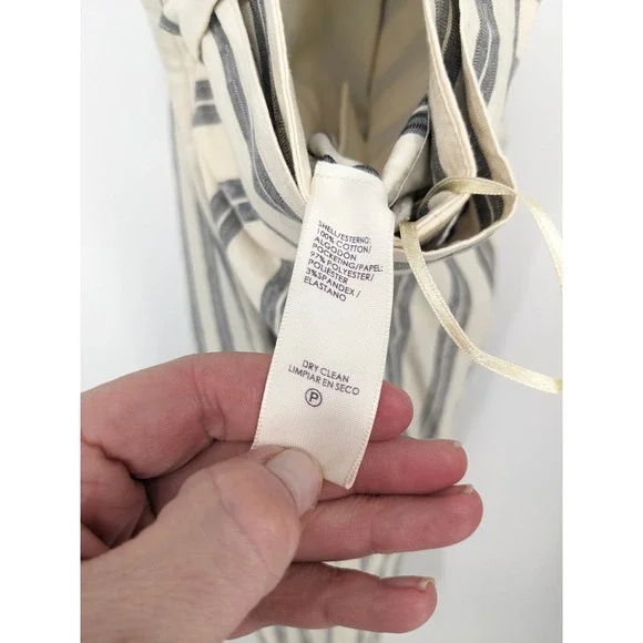 Rebecca Minkoff Wide Leg Pants Women 4 Cream Striped Belted Cotton Resort Office - Picture 9 of 12
